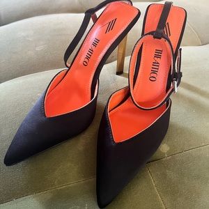 NEW *ATTICO* Black satin ''Perine'' slingback with ankle strap